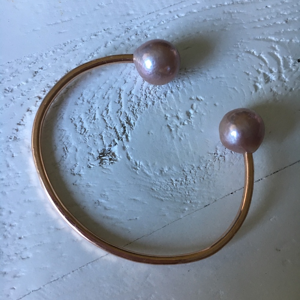 Rose gold fill pink Edison pearl cuff bracelet